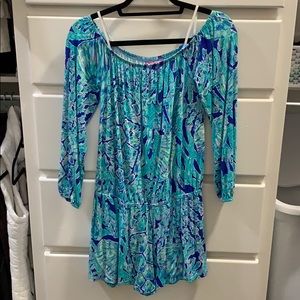 Lilly Pulitzer Off-The-Shoulder Blue Coral Romper